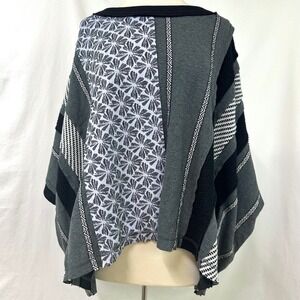 OLI & HALI Gray Patchwork Mixed Media Waffle Knit Oversized Boxy Top L Lagenlook